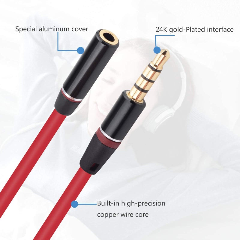 Koffmon 3.5mm Audio Extension Cable Male to Female Compatible with Beats Solo3, Solo2, Studio1 Headphones â€“ AUX Headphone Extension Cord for Phones, Tablets, Laptops, MP3 Players, Speakers (Red) - Image 2